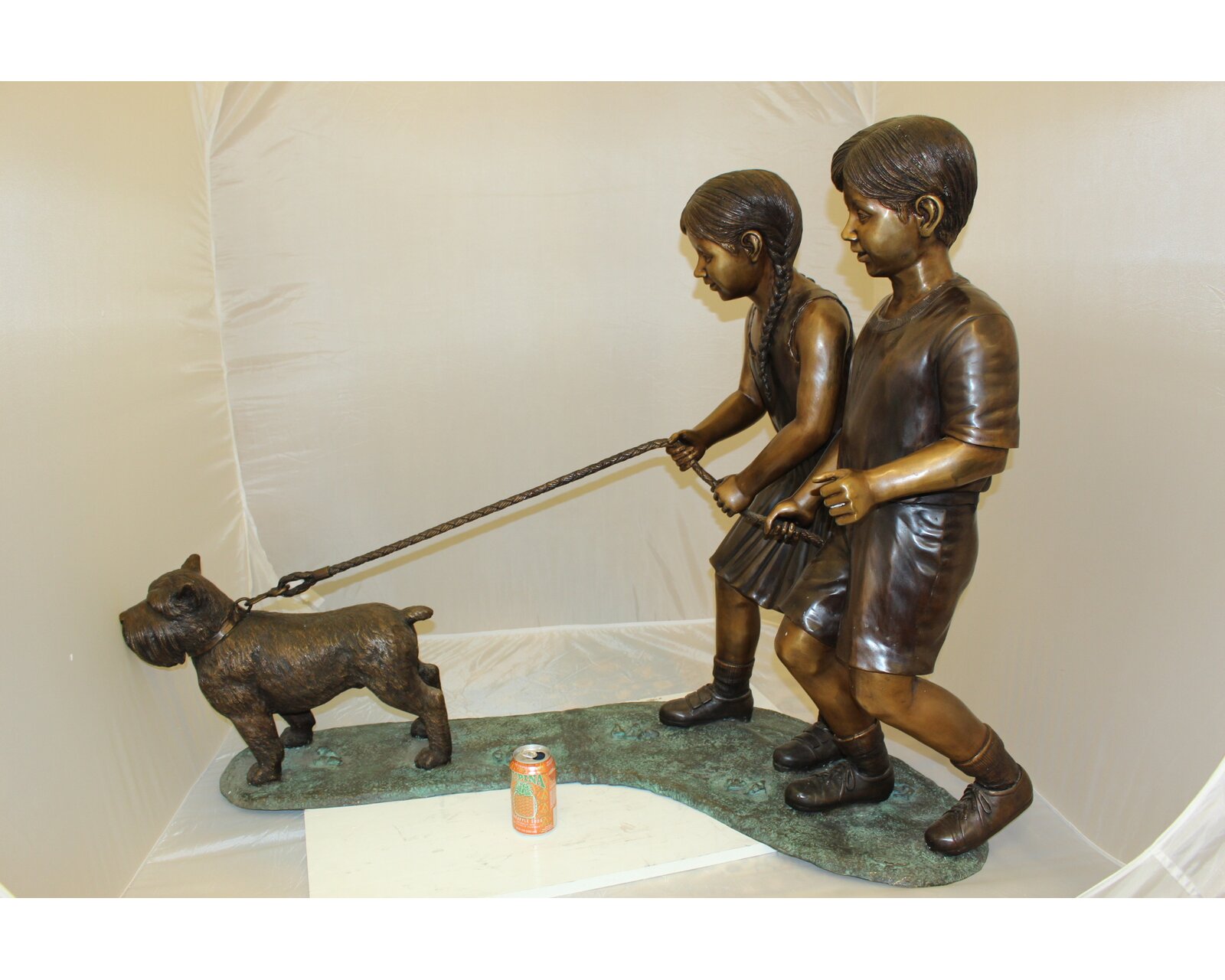 Nifao Statues 2 Kids Walking a Dog Statue